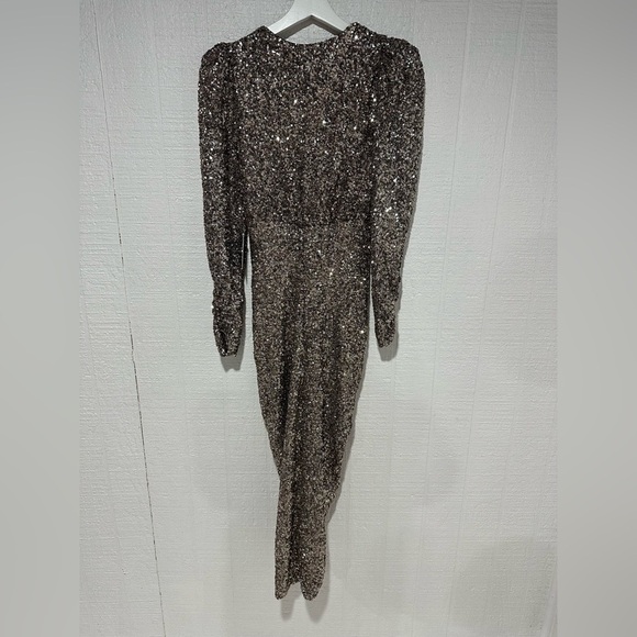 NWT Express sequin ruched long sleeve midi dress silver gold size XS - Picture 9 of 16